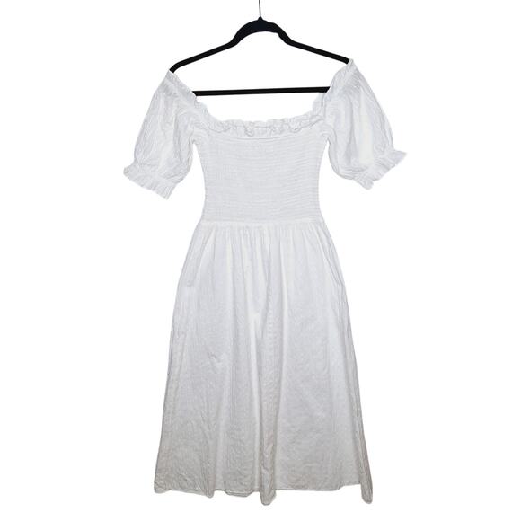 Reformation Marabella Smocked Square Neck Midi Dress Cotton Puff Sleeve Cottage